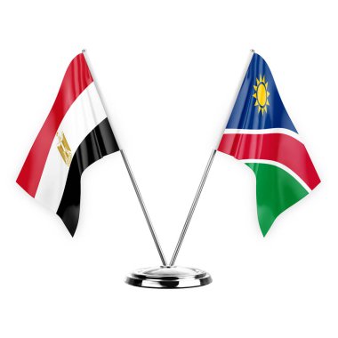 Two table flags isolated on white background 3d illustration, egypt and namibia