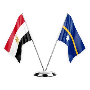 Two table flags isolated on white background 3d illustration, egypt and nauru