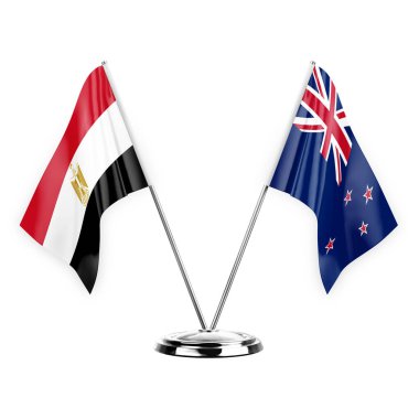 Two table flags isolated on white background 3d illustration, egypt and new zealand