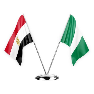 Two table flags isolated on white background 3d illustration, egypt and nigeria