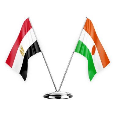 Two table flags isolated on white background 3d illustration, egypt and niger