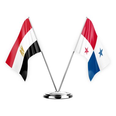 Two table flags isolated on white background 3d illustration, egypt and panama