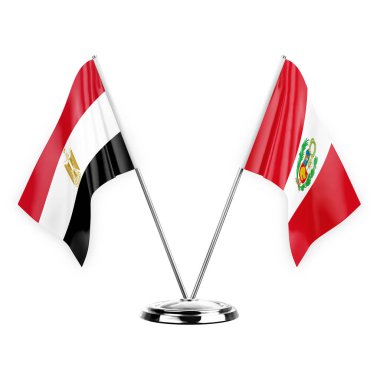 Two table flags isolated on white background 3d illustration, egypt and peru