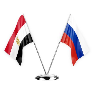 Two table flags isolated on white background 3d illustration, egypt and russia
