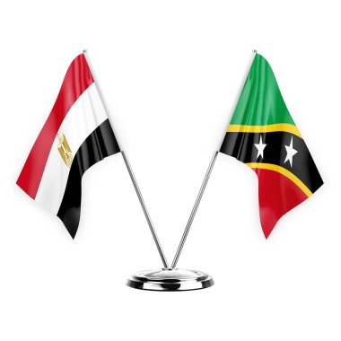Two table flags isolated on white background 3d illustration, egypt and saint kitts and venis