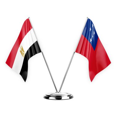 Two table flags isolated on white background 3d illustration, egypt and samoa