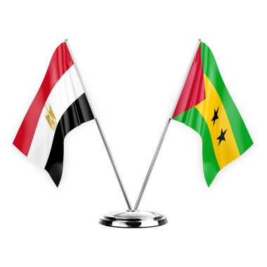 Two table flags isolated on white background 3d illustration, egypt and sao tome and principe