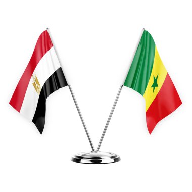 Two table flags isolated on white background 3d illustration, egypt and senegal