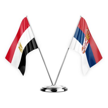 Two table flags isolated on white background 3d illustration, egypt and serbia