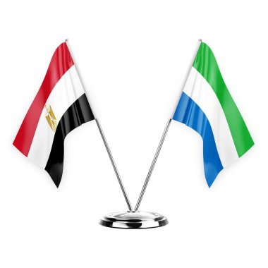 Two table flags isolated on white background 3d illustration, egypt and sierra leone