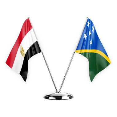 Two table flags isolated on white background 3d illustration, egypt and solomon islands