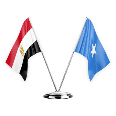 Two table flags isolated on white background 3d illustration, egypt and somalia