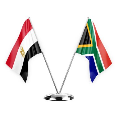 Two table flags isolated on white background 3d illustration, egypt and south africa
