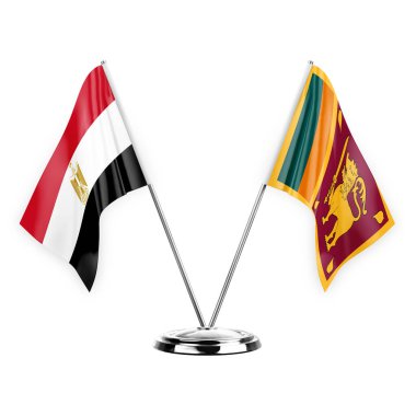 Two table flags isolated on white background 3d illustration, egypt and sri lanka