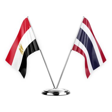 Two table flags isolated on white background 3d illustration, egypt and thailand