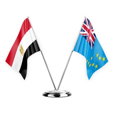Two table flags isolated on white background 3d illustration, egypt and tuvalu