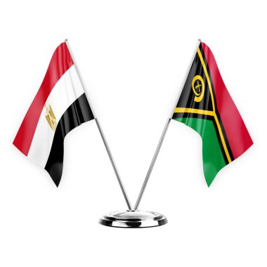 Two table flags isolated on white background 3d illustration, egypt and vanuatu