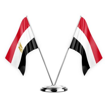 Two table flags isolated on white background 3d illustration, egypt and yemen
