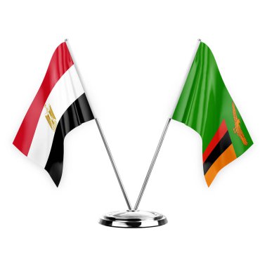 Two table flags isolated on white background 3d illustration, egypt and zambia