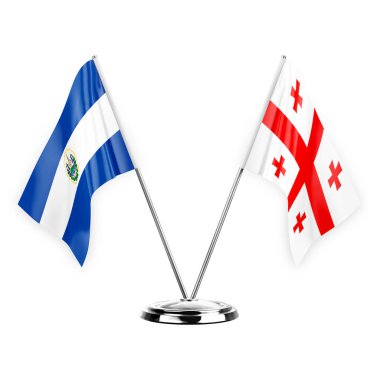 Two table flags isolated on white background 3d illustration, el salvador and georgia