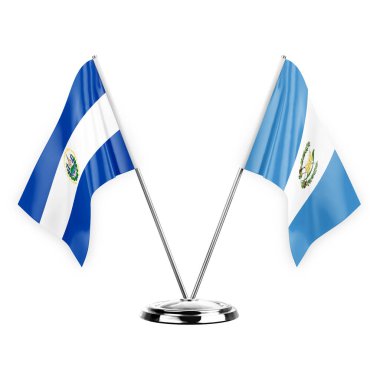 Two table flags isolated on white background 3d illustration, el salvador and guatemala