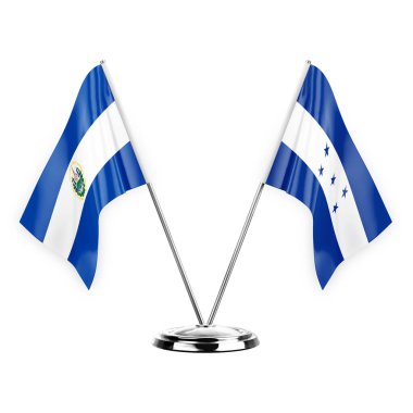 Two table flags isolated on white background 3d illustration, el salvador and honduras