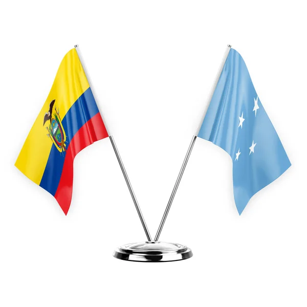 Dos Banderas Mesa Aisladas Sobre Fondo Blanco Ilustración Ecuador Micronesia — Foto de Stock