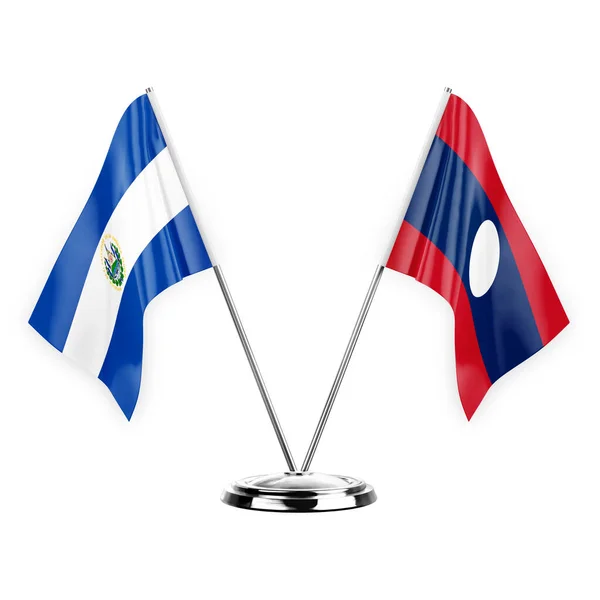 Two Table Flags Isolated White Background Illustration Salvador Laos — Stockfoto