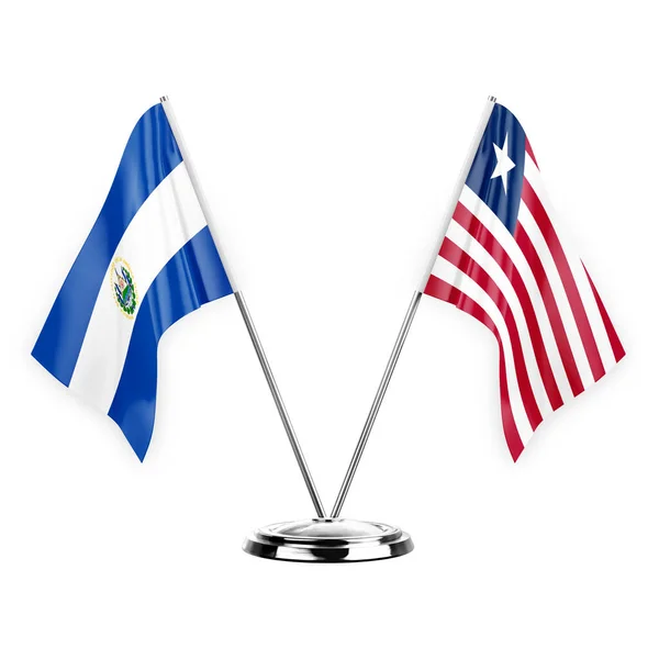 Two Table Flags Isolated White Background Illustration Salvador Liberia — Stockfoto