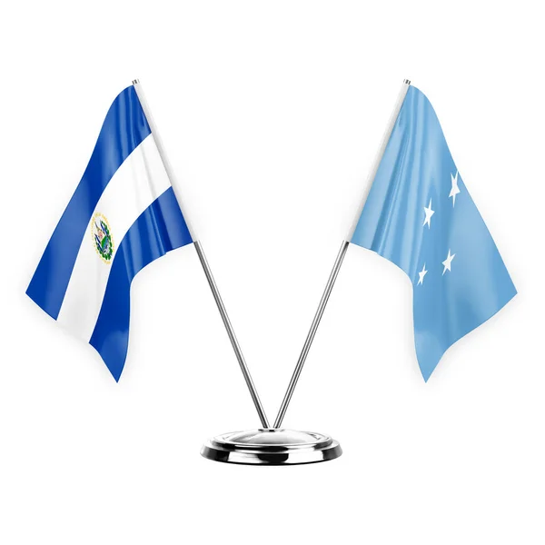 Two Table Flags Isolated White Background Illustration Salvador Micronesia — Stockfoto