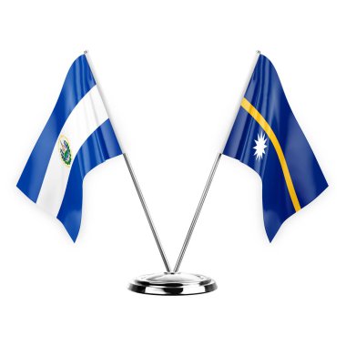 Two table flags isolated on white background 3d illustration, el salvador and nauru