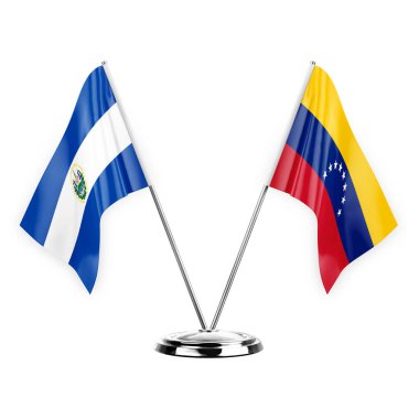 Two table flags isolated on white background 3d illustration, el salvador and venezuela
