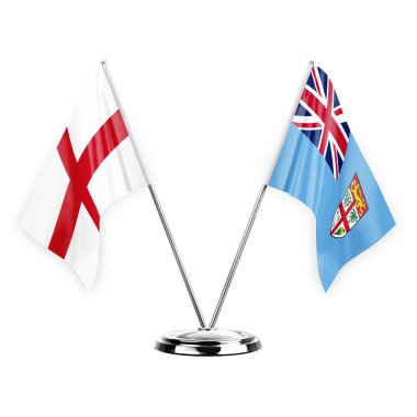 Two table flags isolated on white background 3d illustration, england and fiji