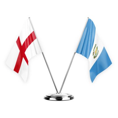 Two table flags isolated on white background 3d illustration, england and guatemala