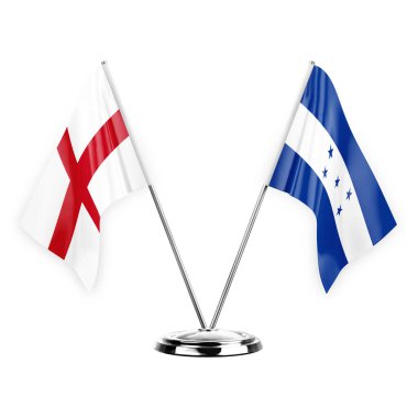 Two table flags isolated on white background 3d illustration, england and honduras