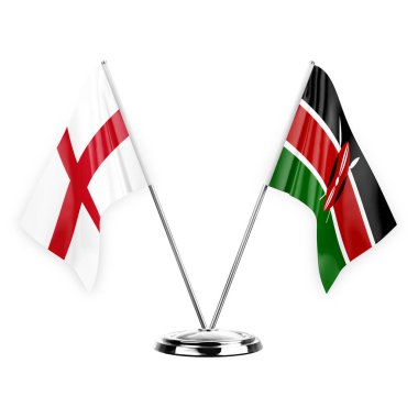 Two table flags isolated on white background 3d illustration, england and kenya