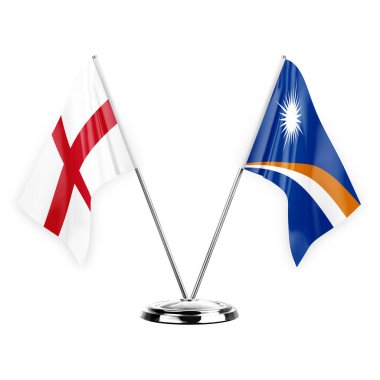 Two table flags isolated on white background 3d illustration, england and marshall islands