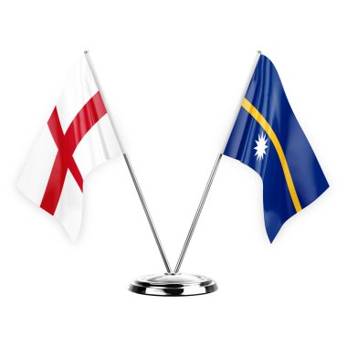 Two table flags isolated on white background 3d illustration, england and nauru