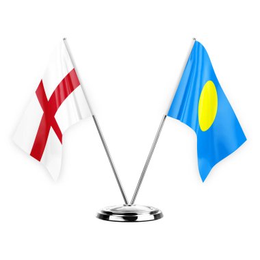 Two table flags isolated on white background 3d illustration, england and palau