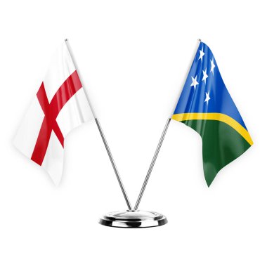 Two table flags isolated on white background 3d illustration, england and solomon islands