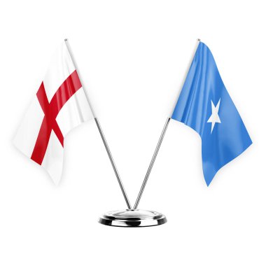 Two table flags isolated on white background 3d illustration, england and somalia