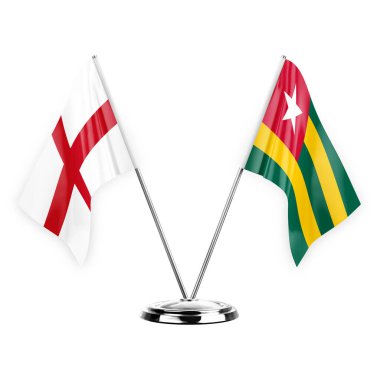 Two table flags isolated on white background 3d illustration, england and togo