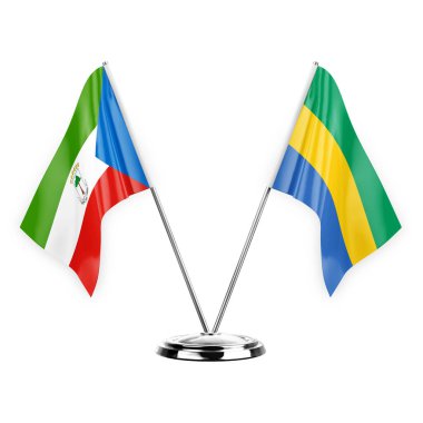 Two table flags isolated on white background 3d illustration, equatorial guinea and gabon