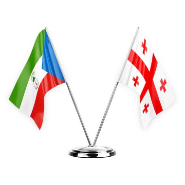 Two table flags isolated on white background 3d illustration, equatorial guinea and georgia