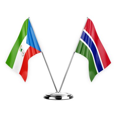 Two table flags isolated on white background 3d illustration, equatorial guinea and gambia