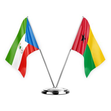 Two table flags isolated on white background 3d illustration, equatorial guinea and guinea-bissau