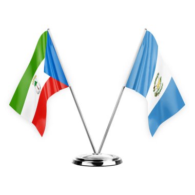 Two table flags isolated on white background 3d illustration, equatorial guinea and guatemala