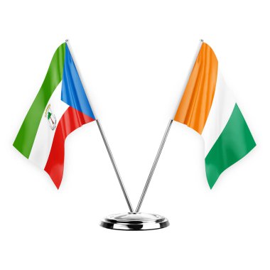 Two table flags isolated on white background 3d illustration, equatorial guinea and ivory coast