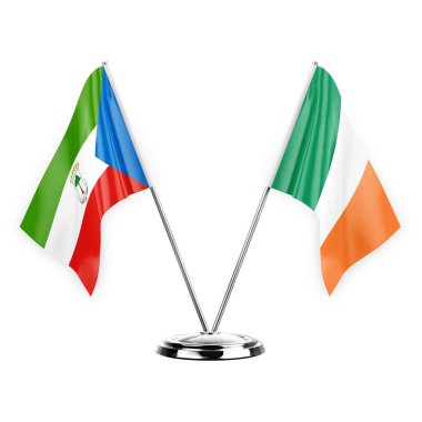 Two table flags isolated on white background 3d illustration, equatorial guinea and ireland