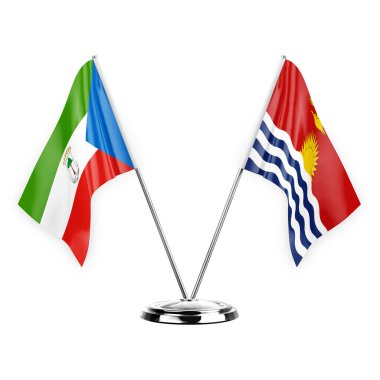 Two table flags isolated on white background 3d illustration, equatorial guinea and kiribati
